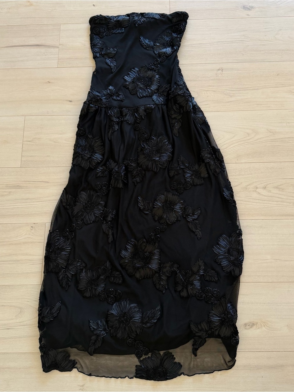 Peppermayo Black Strapless Floral Appliqué Dress Size 6